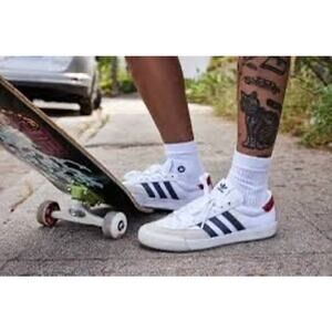 Adidas Nora skate shoe, Core Black/Cloud White/Gold Metallic, men’s size 13